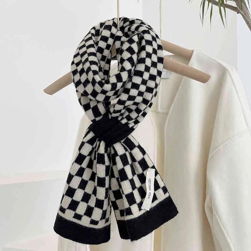 LunaDolphin femmes noir blanc damier écharpe zèbre bande pied de poule foulard chaud tricoté laine cou Pashmina châle