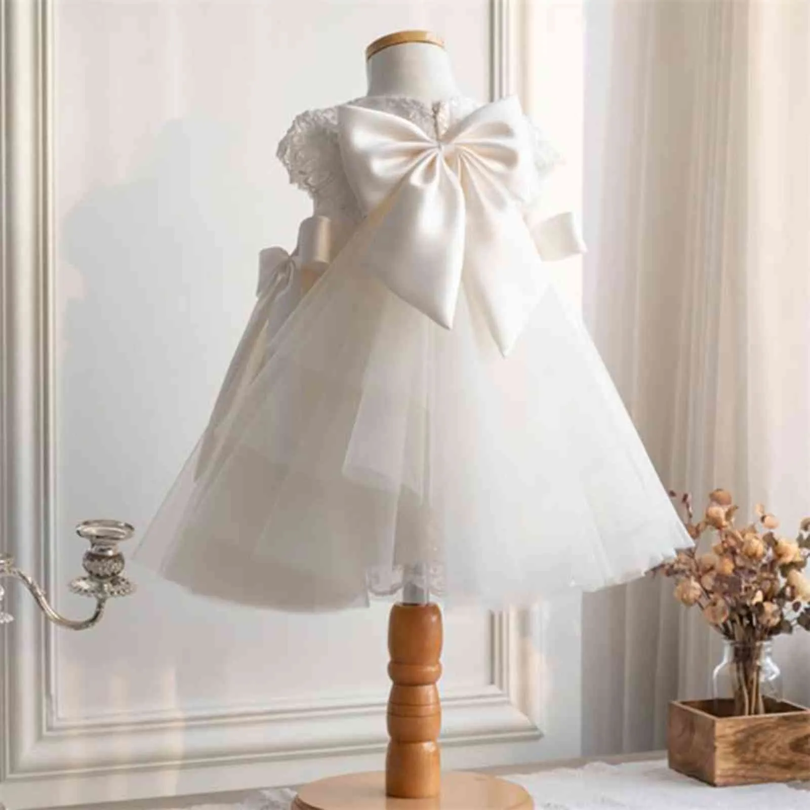 1st Birthday Party Wedding Baby Girls Dress Lace Princess Kids Dresses For Girls Big Bow Toddler Baby Baptism Christening Dress G1129