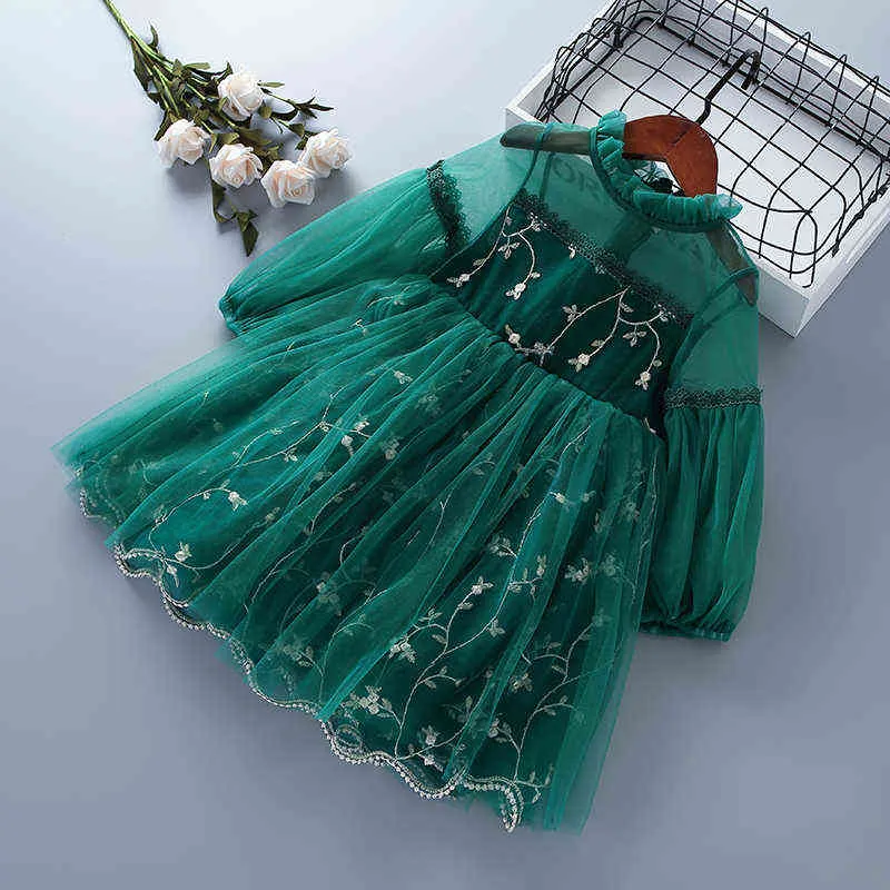 3-7 Year High quality girl clothes spring fashion casual pink yellow green lace mesh kid children princess dresses 211231