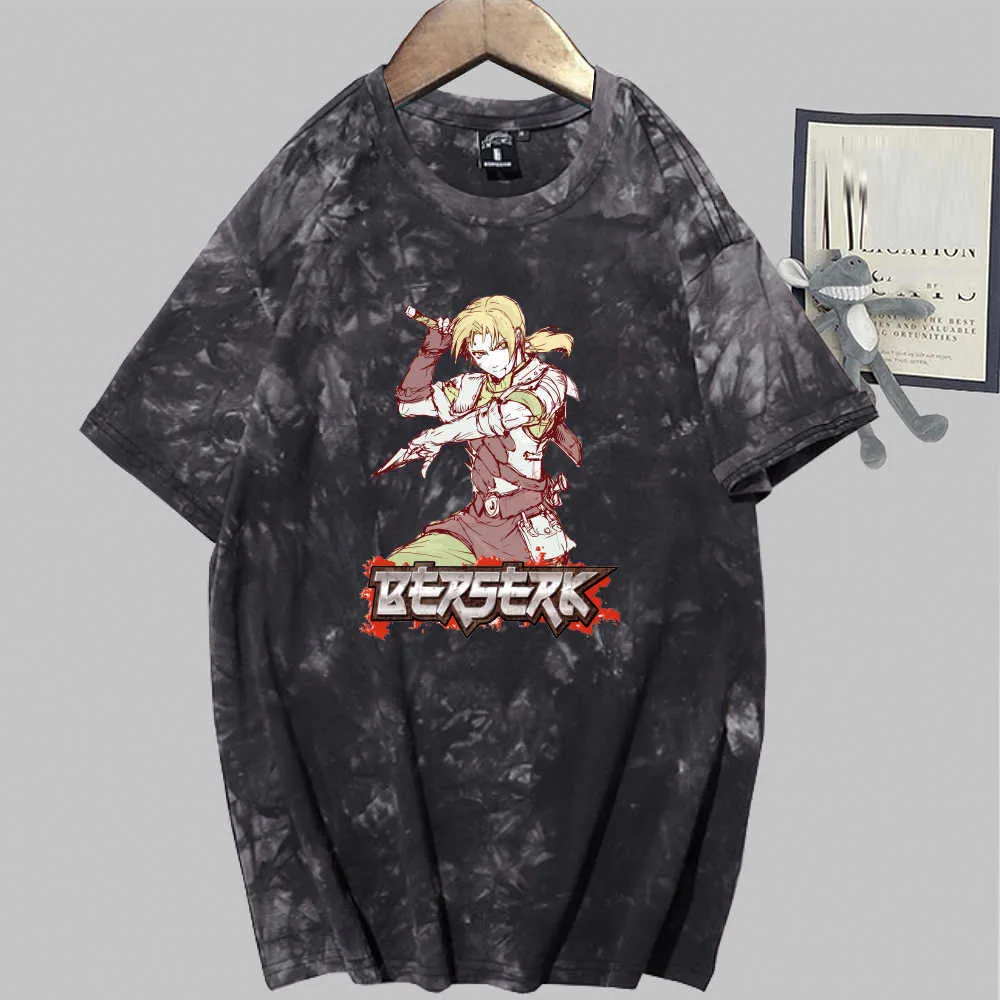 T-shirt anime Berserk manica corta girocollo stampa tie-dye estate Y0809