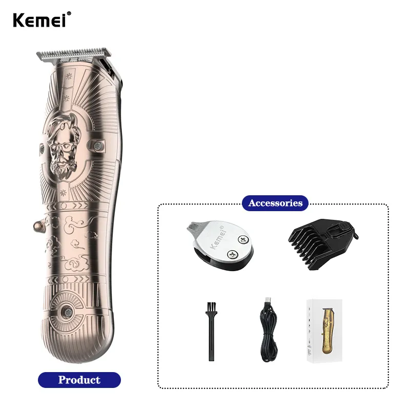 Kemei km 3709 pg profissional elétrico ouro metal corpo barba barbeador clipper faca de titânio corte carregador usb machine2131007