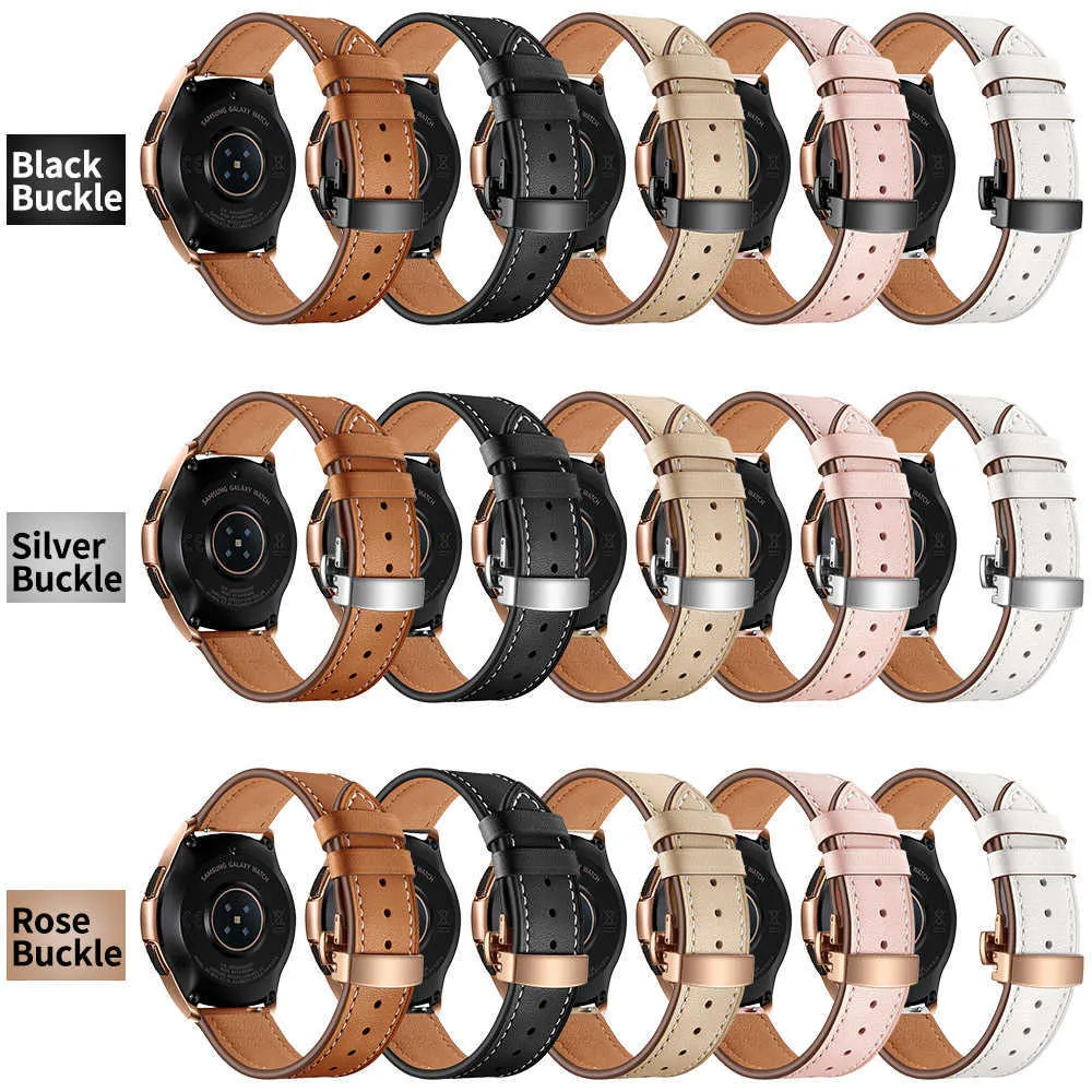 22mm 20mm lederen riem voor Samsung Galaxy Horloge 4 3 Classic Band 41 / 45mm 46mm 42mm Active 2 Armband Elastic Clasp Belt H0915