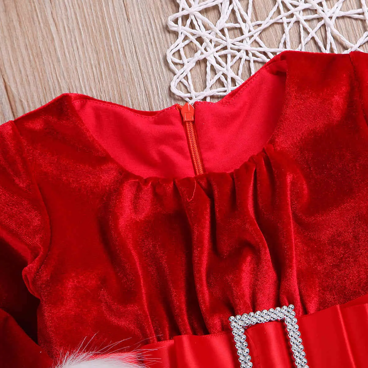 Gril Christmas Dress Kid Born Baby Girls Red Princess Velvet Plush Party Xmas för år ES 210515