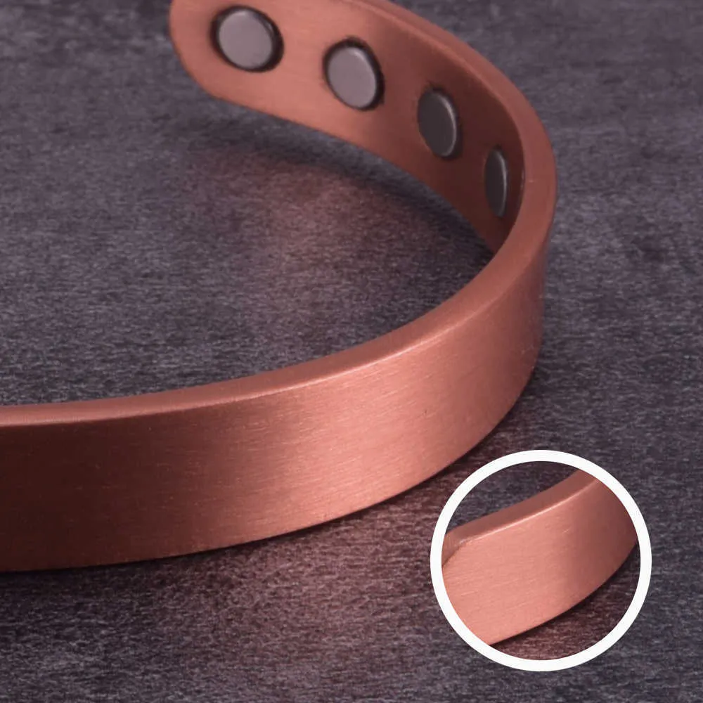 Pulseira de cobre fosco masculina artrite magnética ajustável 8 pçs ímãs 10mm pulseira de punho de energia magnética para homem q0717280g