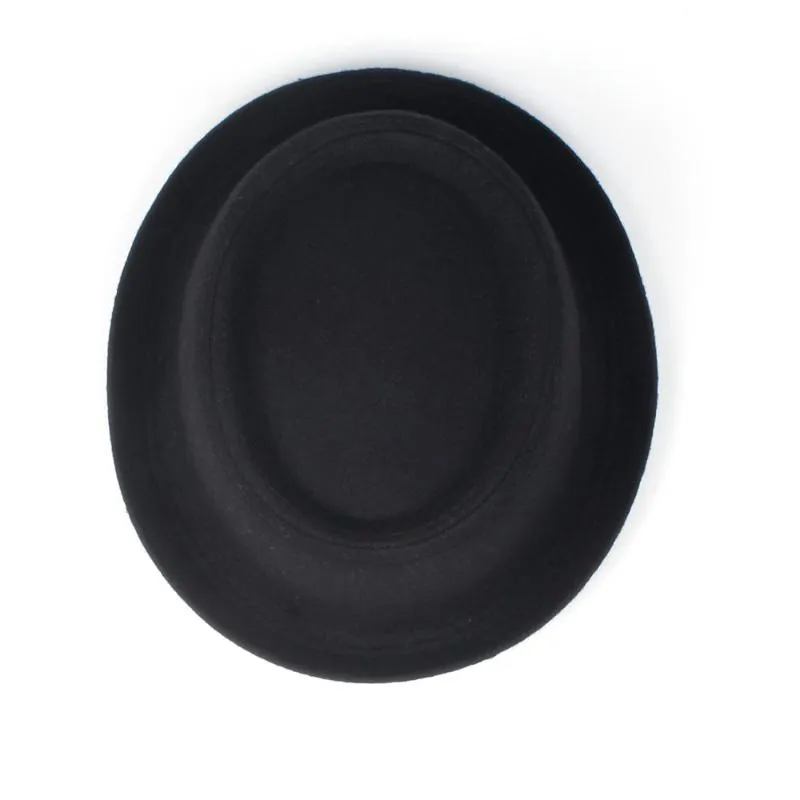 Chapeau de tarte au porc pour enfants, 100% laine, pour fille, noir, Fedora, enfant, bol plat, Porkpie, Top Jazz à large bord, Hats2362