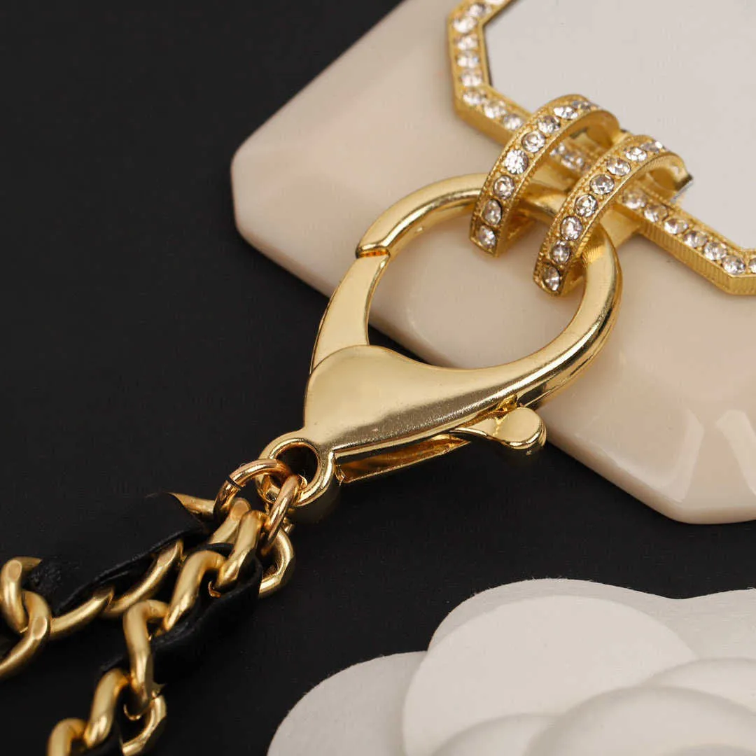 2022 Hot Brand Fashion Jewelry Women Gold Color Black White Mirror Leather Chain Necklace Big Pendant Fine Top Quality Luxury