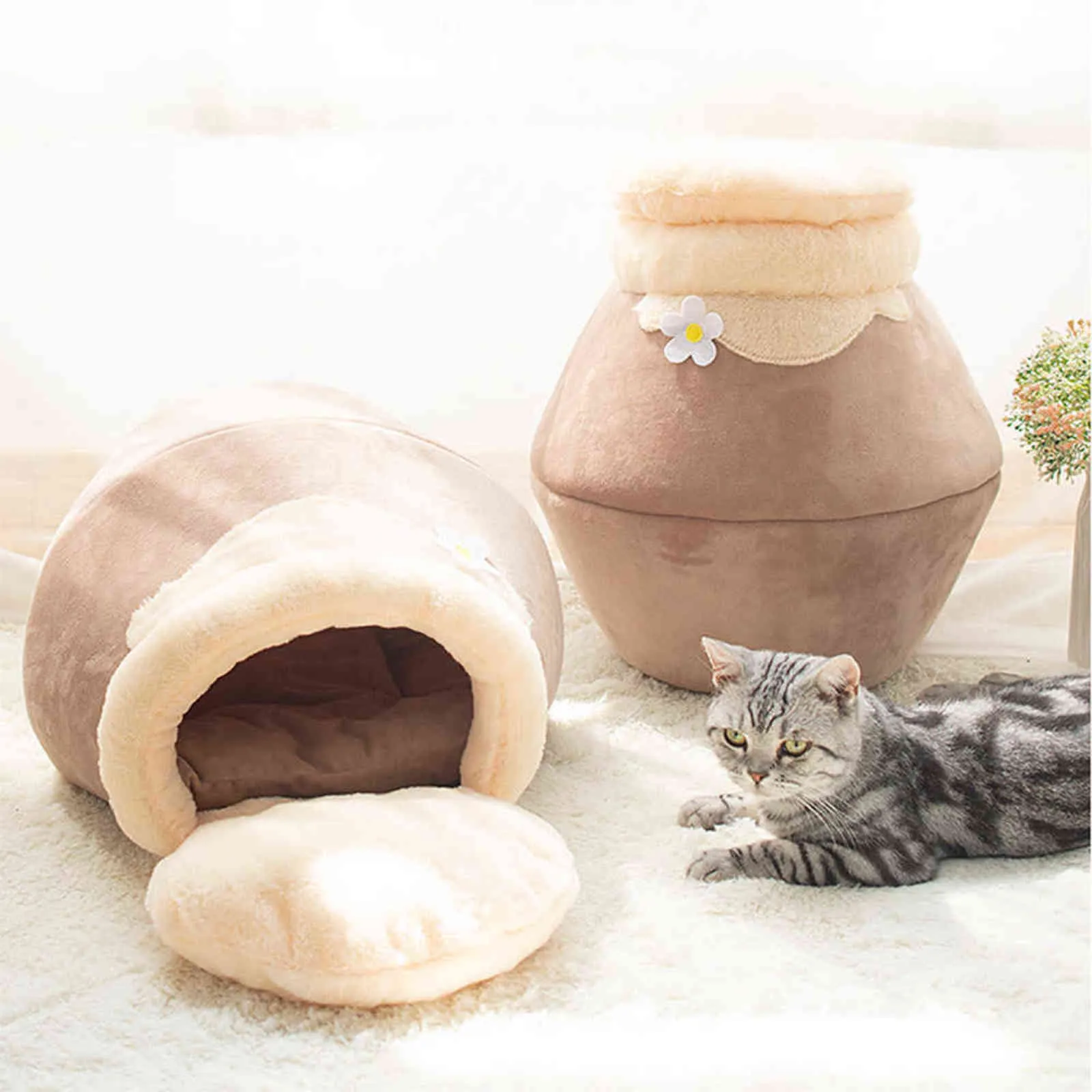 3-in-1-Haustierbett für Katzen und Hunde, weiches Nest, Zwingerbett, Haus, topfförmige Höhle, Schlafsack, Matte, Polster, Zelt, Winter, warm, gemütlich, 211111