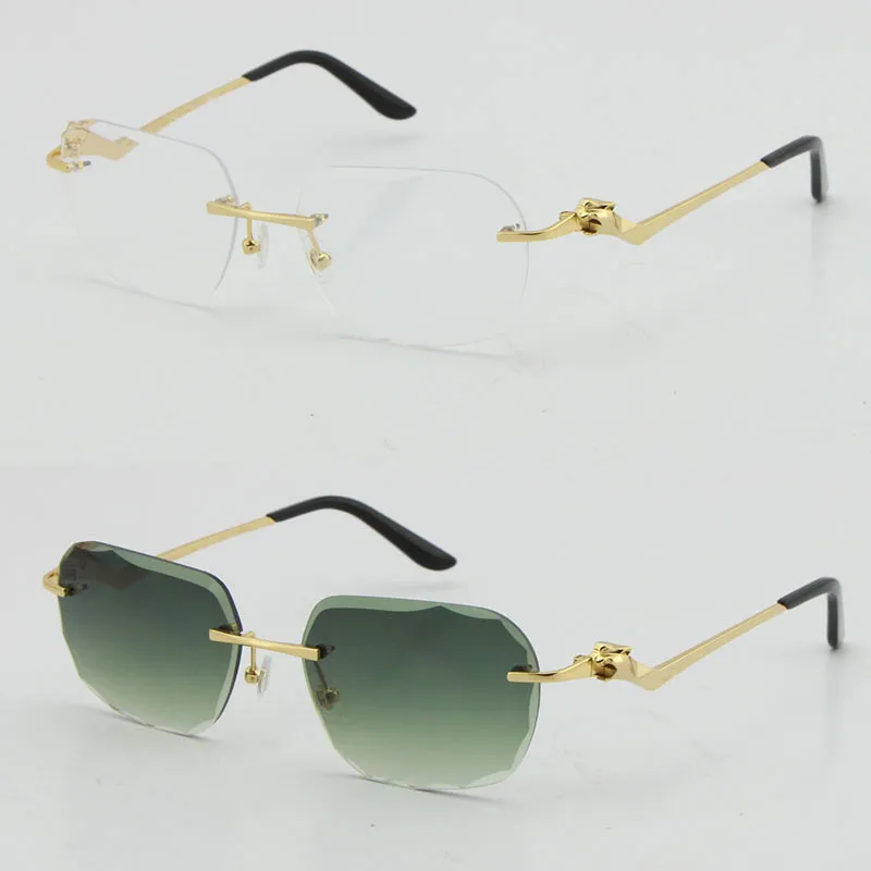 2021 Randless Fashion Leopard -Serie Gold 18K Sonnenbrille Metallfahrgläser Hochwertiger Designer UV400 3 0 Dicke Frameless 279p