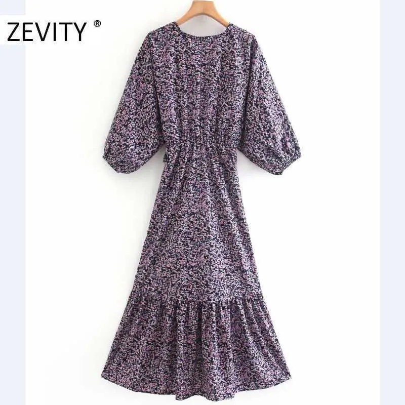 women vintage cross v neck flower print pleat ruffles midi dress female batwing sleeve kimono vestido chic casual dresses DS4449 210603