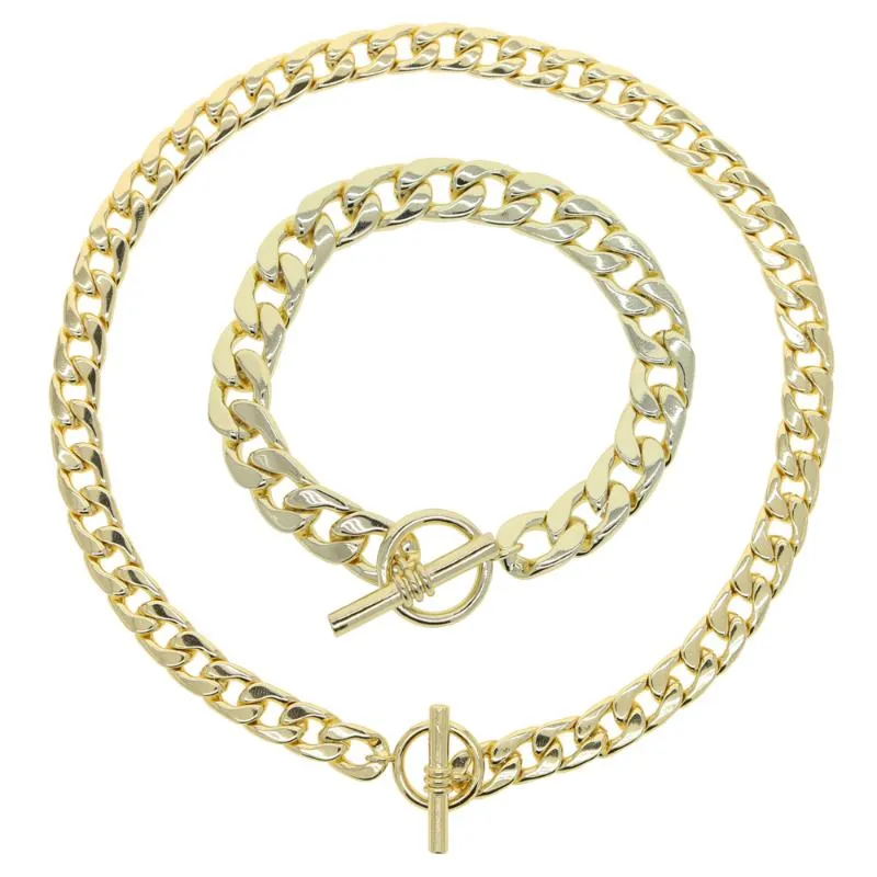 Sommarmode högkvalitativ 9mm kubansk länkkedja växla lås guldfärg trendig europeiska kvinnor choker halsband hänge halsband208m
