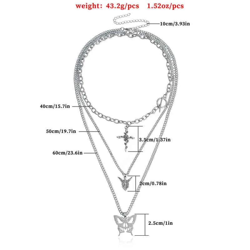 Argent couleur creux papillon Rose croix pendentifs colliers pour femmes 2021 bijoux de mode collier en couches femme Simple nouveau G1206