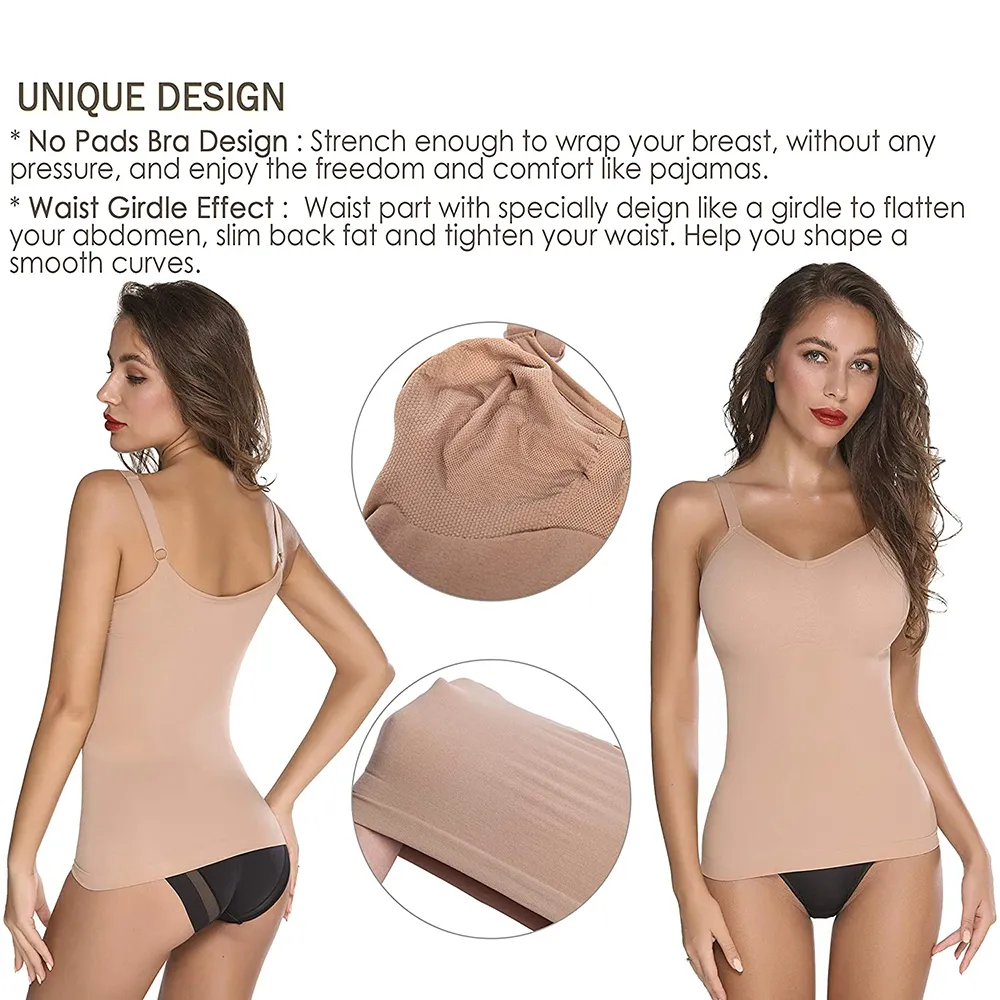 Mulheres shapewear top sem costura camisole emagrecimento shaper topo clássico conforto suave cami barracão de mesa de controle