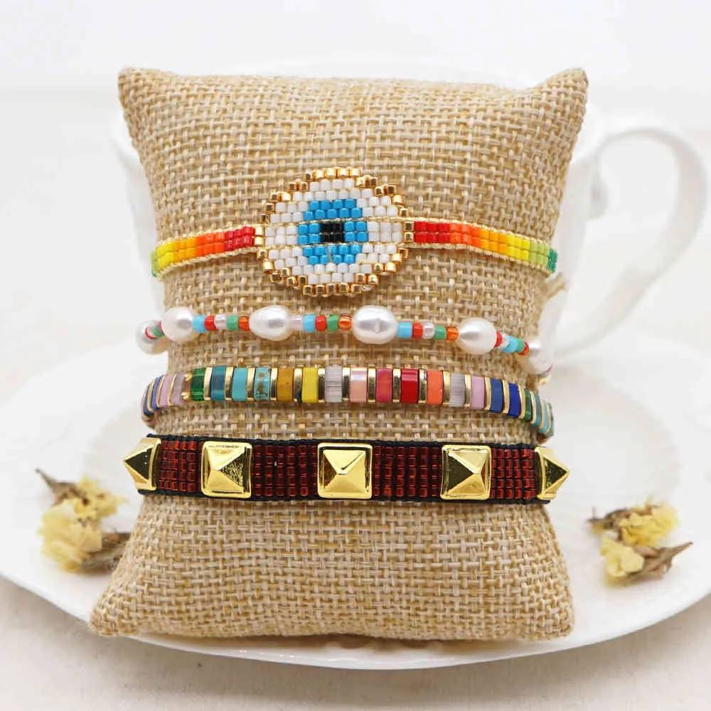 Rttooas Turkish Evil Eye s Women Fashion Rivet Charm Pulseras Mujer Moda 2020 Handmade Loom Bead Bracelet