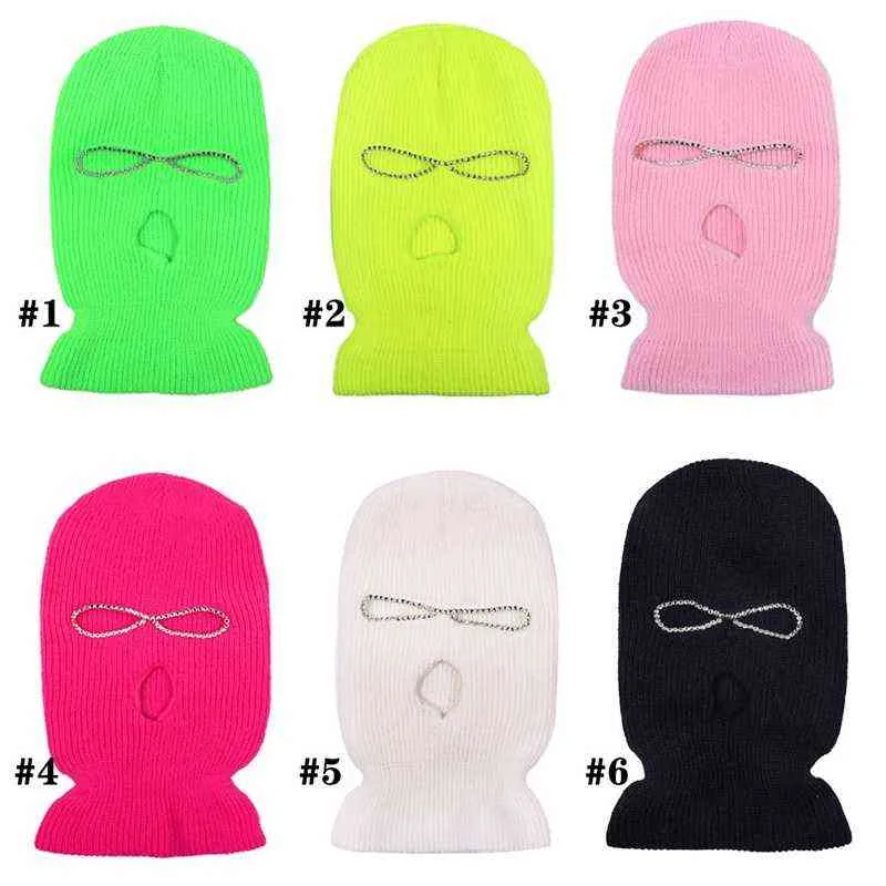 WZCX strass pâte cagoule masque complet chapeau pour masque de ski unisexe chaud tricot casquettes complètes couleur unie Sports de plein air bonnets Y21111