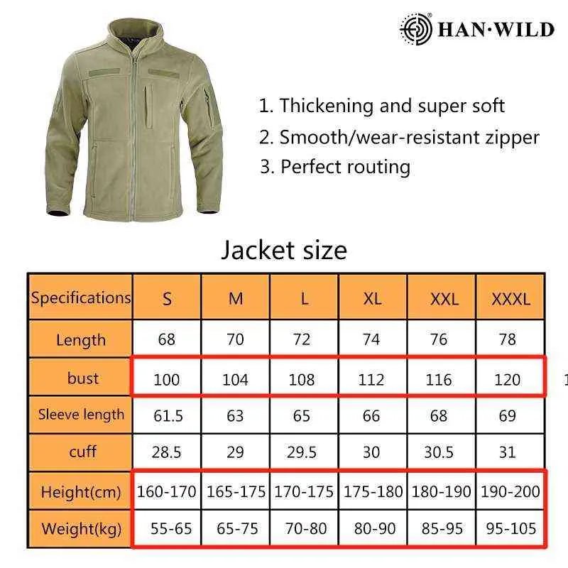 HAN WILD Manteau polaire tactique Veste de cyclisme en plein air Vêtements de randonnée Camping Veste militaire thermique Hommes Hiver Coupe-vent Chaud 220124