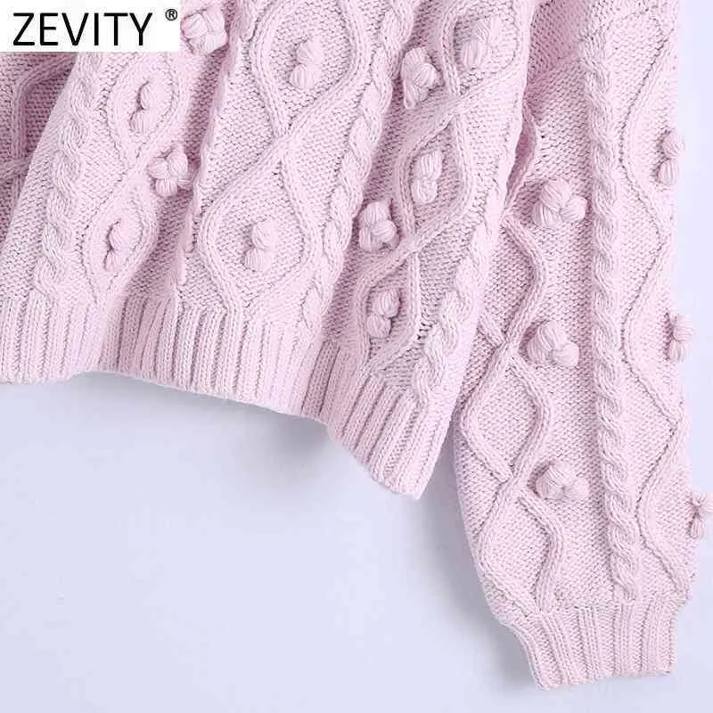 Women Fashion Turtleneck Collar Ball Appliques Casual Knitting Sweater Ladies Chic Long Sleeve Pullovers Tops S518 210420