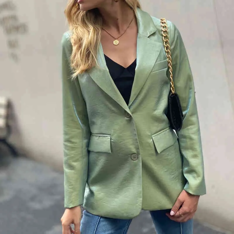 Mode Pak Vrouwelijke Blazer Single-Breasted Small Suit Jacket voor Vrouwen Herfst Winter Blazer Green Blazer Dameskleding 210514