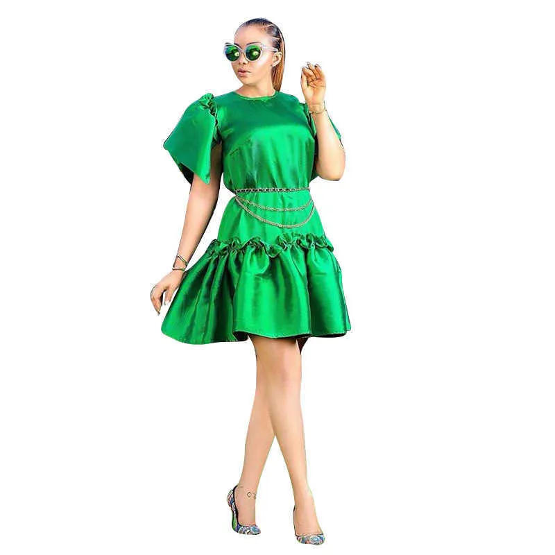 Partihandel neon kläder kvinnor klänningar sommar rekommendera fransk stil kortärmad a-line elegant avslappnad klänning 210525