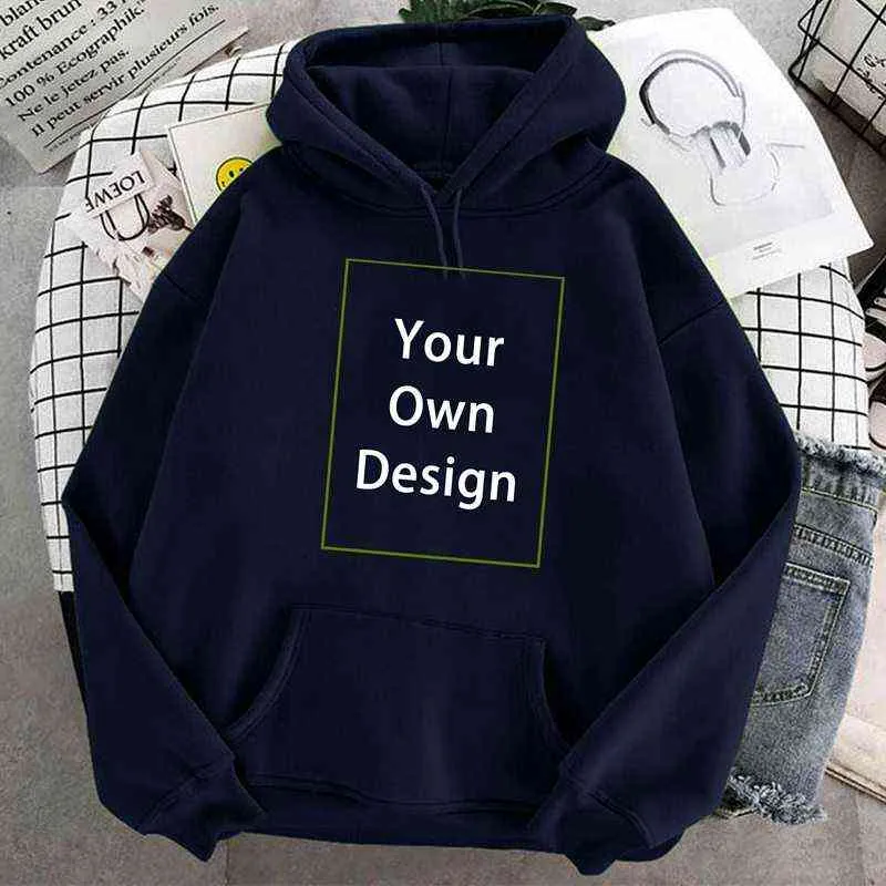 Din egen designmärke Bild Män kvinnor Custom Hoodie Diy Anpassa hoodie Långärmad avslappnad huvtröjor Pullover Tops 220114