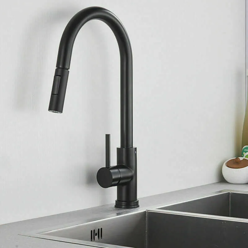 Köks kran 304 Rostfritt stål Dra ut Touch Sensor Water kran Smart induktion och kallvattenblandare Tap Sink kranar 210724