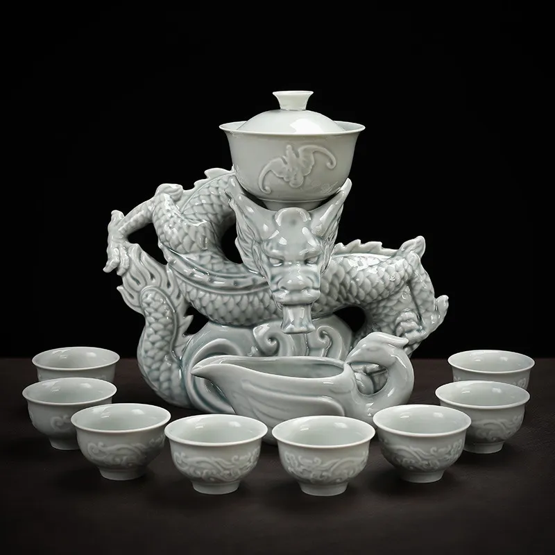 الصين التنين الشاي شبه التلقائي مجموعة كسول تخمير الكونغ فو الحفل وعاء السيراميك
