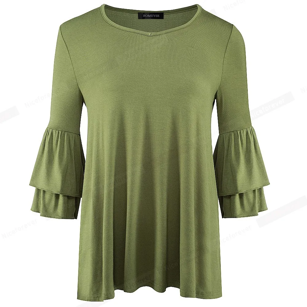 Nice-Forever Winter Women Pure Color Chic Flared Sleeve Casual T-Shirts Loose Female Tees Tops T056 210419