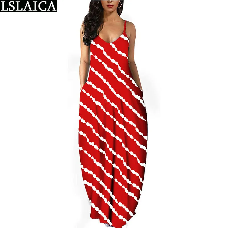 Dames Vêtements Tie Dye Gradient Diagonal Stripe Imprimé Deep V Neck Sling Dress Floor-Length Casual A-Line Femmes 210515