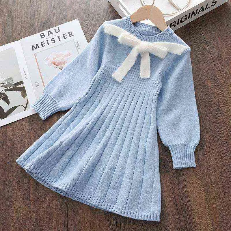 Melario Noël bébé filles robes tricotées infantile enfants à manches longues pull à pois arc hiver automne vêtements 3-7 ans 211231