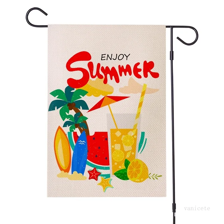Hola Verano 30 * 45 cm Seis colores Bandera de jardín de verano Banderas de lino impermeables Bandera de patio de doble cara T2I52259