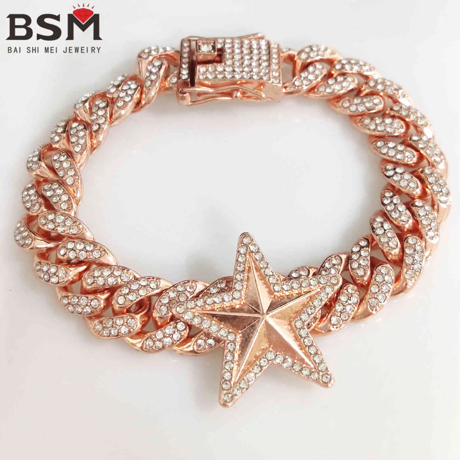 Five-apontado Estrela Hip Hop Bling Moda Corrente de Jóias Homens e Mulheres Mesmas Estilo Clavícula Gold Silver Miami Chain Chain Colar Diamante Colar de cristal de gelo