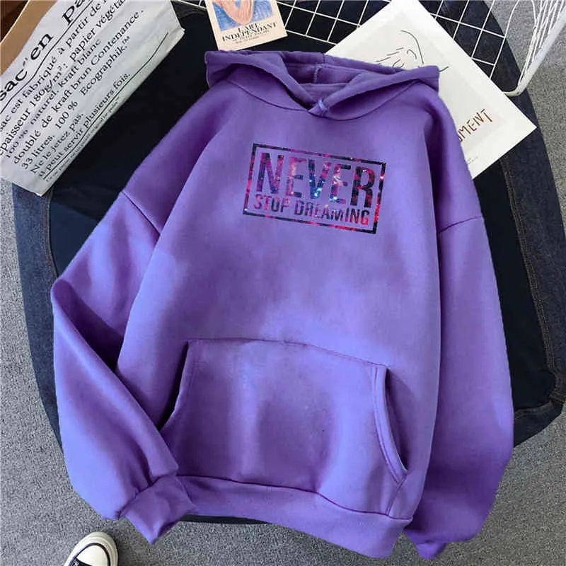 Nouveau Nevers Arrêtez de Rêver Lettres Impression Mâle Hoodies Épais Confortable Sportwear Chaud Casual Hommes Sweat À Capuche Surdimensionné Doux À Capuche H1218