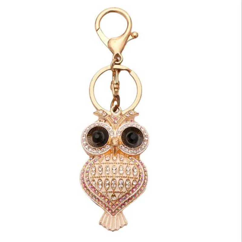Mignon cristal hibou porte-clés en métal porte-clés pour femmes Animal oiseau strass porte-clés bijoux en gros G1019