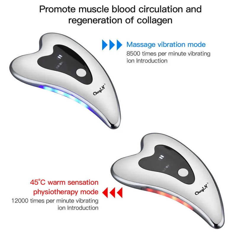 Massaggiatore facciale elettrico Riscaldato Vibrante Gua Sha Face Lifting Massaggio Terapia della luce a LED Dispositivo di bellezza rassodare la pelle