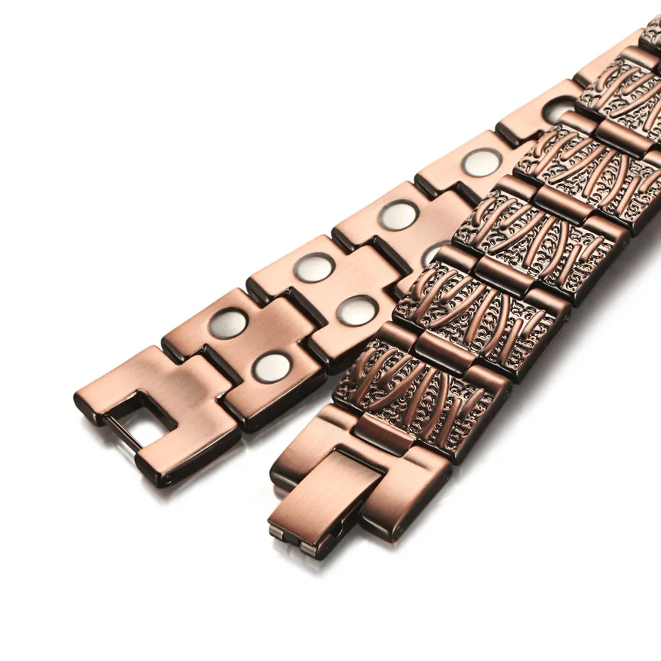 Vintage Pure Copper Magnetic Dor Relief Bracelet for Men Terapia Double Row ímãs Link Chain Homme Dropship 20217060106