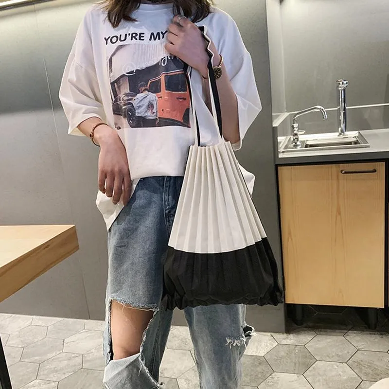 Pleaten in Japanse stijl alstublieft Casual Tote Bag canvas grote capaciteit me schouder issey verticale platen miya candy color taille bags263e