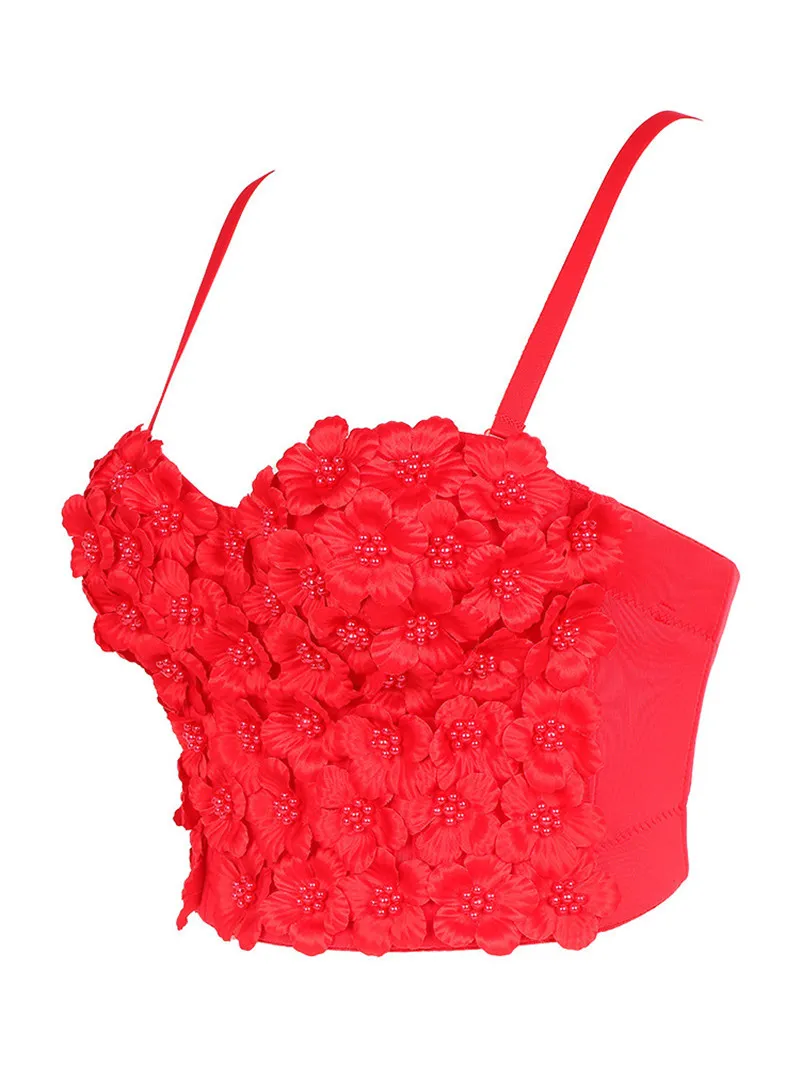 Isarose 3D Kwiat Lato Camisole Dla Kobiet Odpinane Paski Ramskie Party NightClub Crop Topy Wyściełane Streetwear 210422