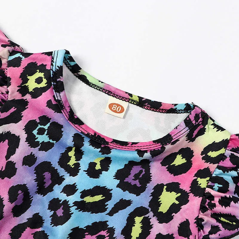 Mode Baby Mädchen Sommerkleid Leopard Kleinkind Boutique Outfit Kleidung für Kinder Schöne Regenbogen Farbige Sommerkleid 210529