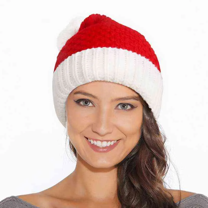 Рождественские вязаные Санта-шляпу унисекс комфортабельный классический красный и белый взрослый и детская рождественская шляпа для рождественской рождества для рождества праздник вечеринки Y21111