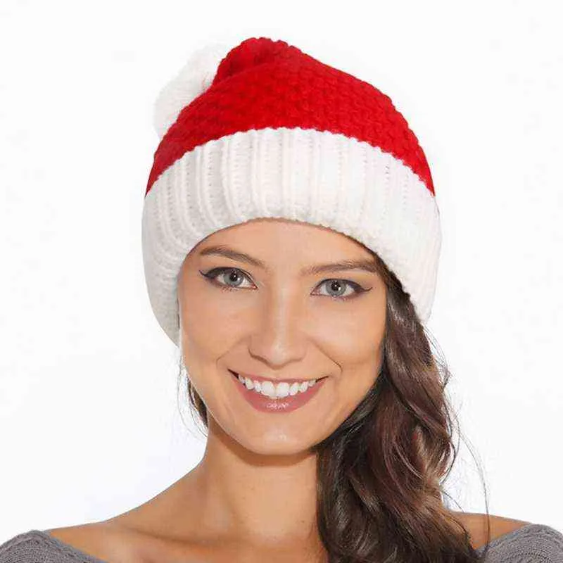 Chapeau de Père Noël tricoté de Noël unisexe confortable classique rouge et blanc chapeau de Noël pour adultes et enfants pour la fête de Noël Y21111