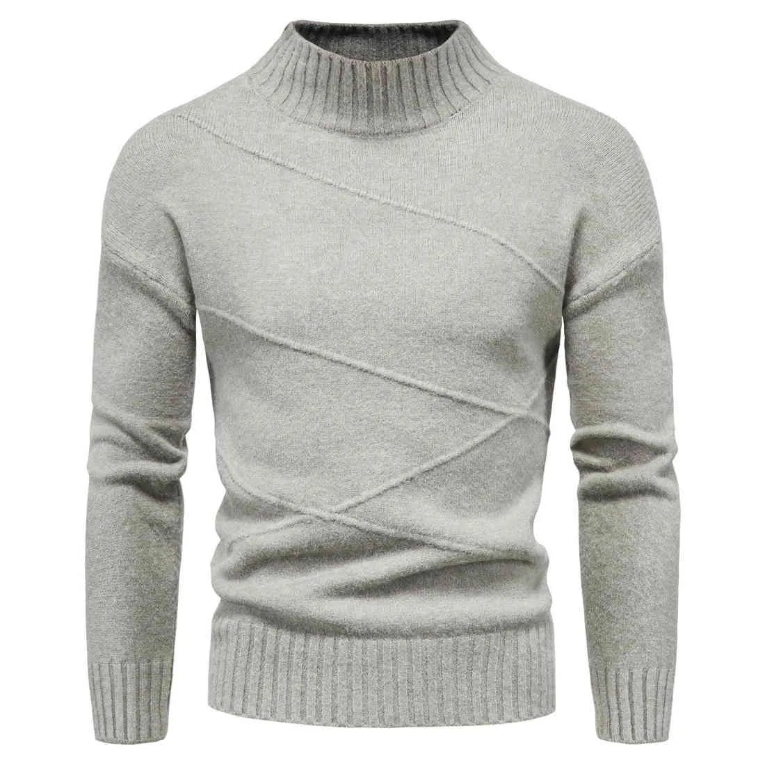 Half High Collar Men's Sweaters Autumn Winter Warm Knitted Sweater Men Solid Long Sleeve Male Pullover Ribbed Hem Casual Coats 210524