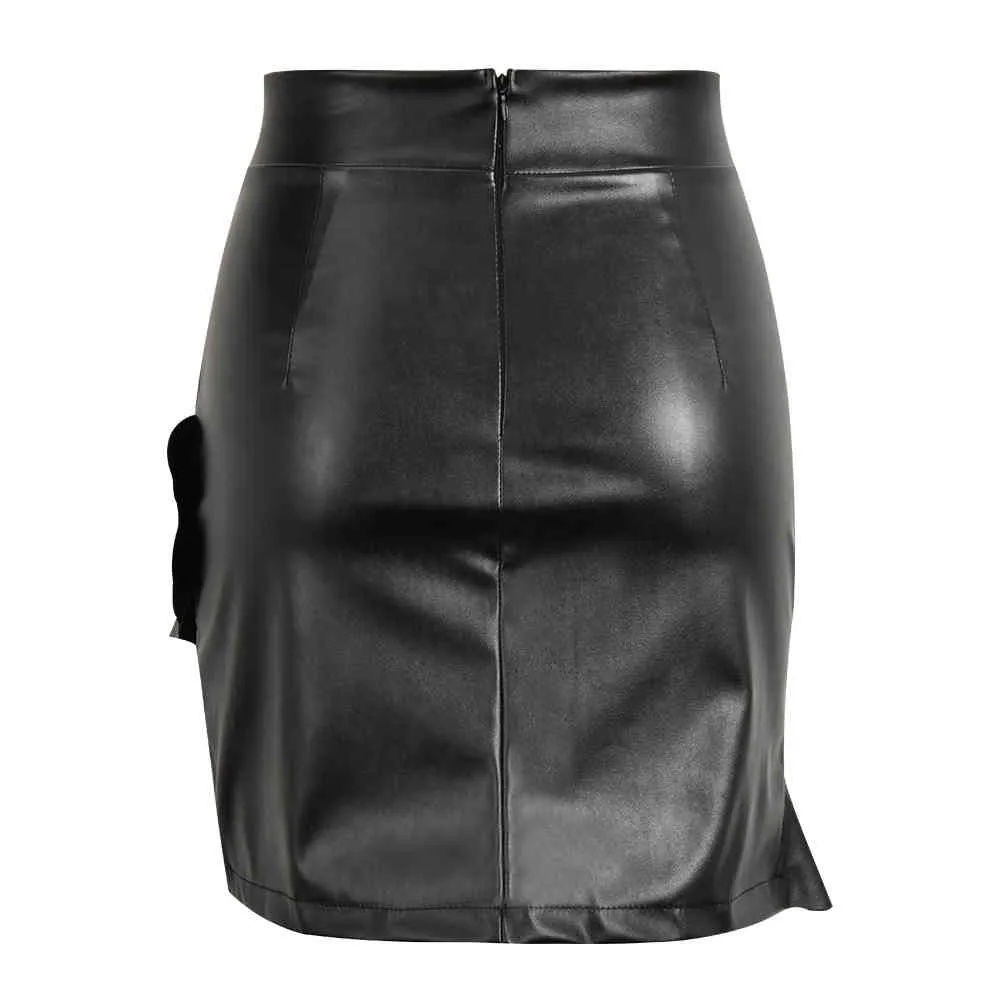 Sexy Bodycon Skirts Women Pu Leather Party Skirt Fashion Solid Irregular Faux Leather Skirt Female Ruffles Pencil Skirts D30 X0428