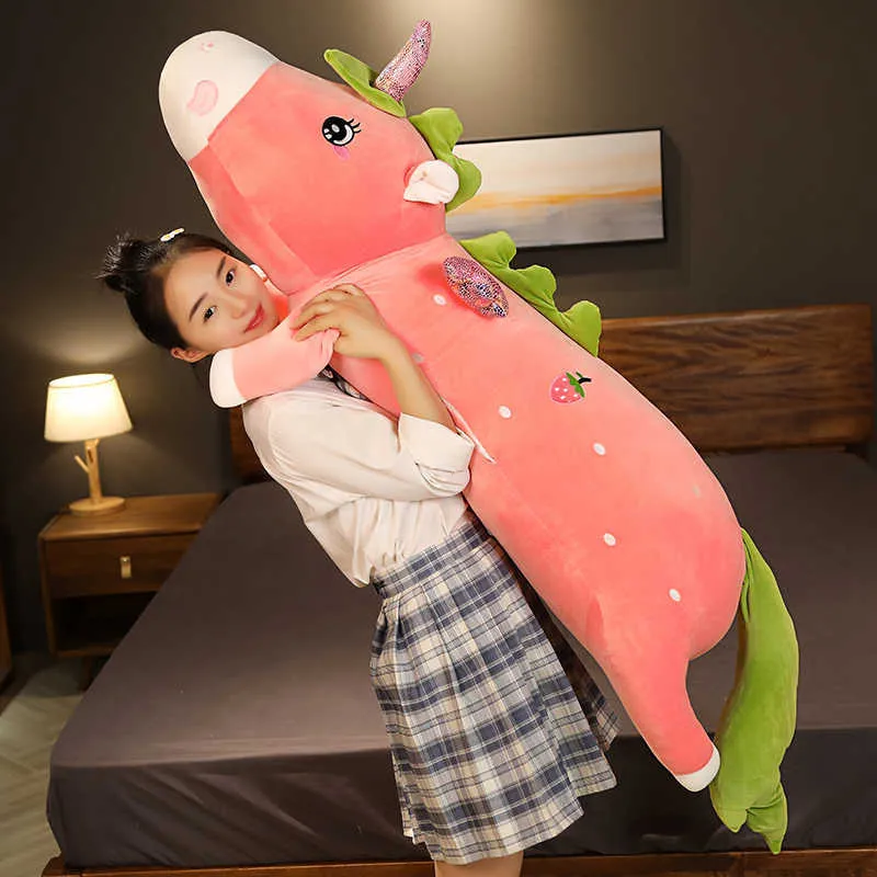 Duże długie piękne owoce jednorożec pluszowe zabawka miękka kreskówka zwierzę lalki nadziewane chłopak spanie poduszki dzieciak dziewczyna prezent urodzinowy 210728