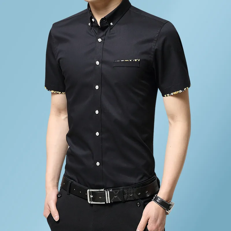 الأرجواني قميص رجل الصيف عارضة ضئيلة قمصان رسمية الرجال العمل العلامة التجارية الأعمال camisas الصلبة قصيرة الأكمام قميص أوم 19 + ألوان 210524