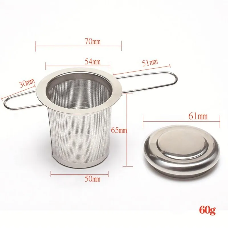 Fällbart handtag te -sil med locket te cup infuser rostfritt stål Löst blad Fint nät stort tebryggningskorgfilter