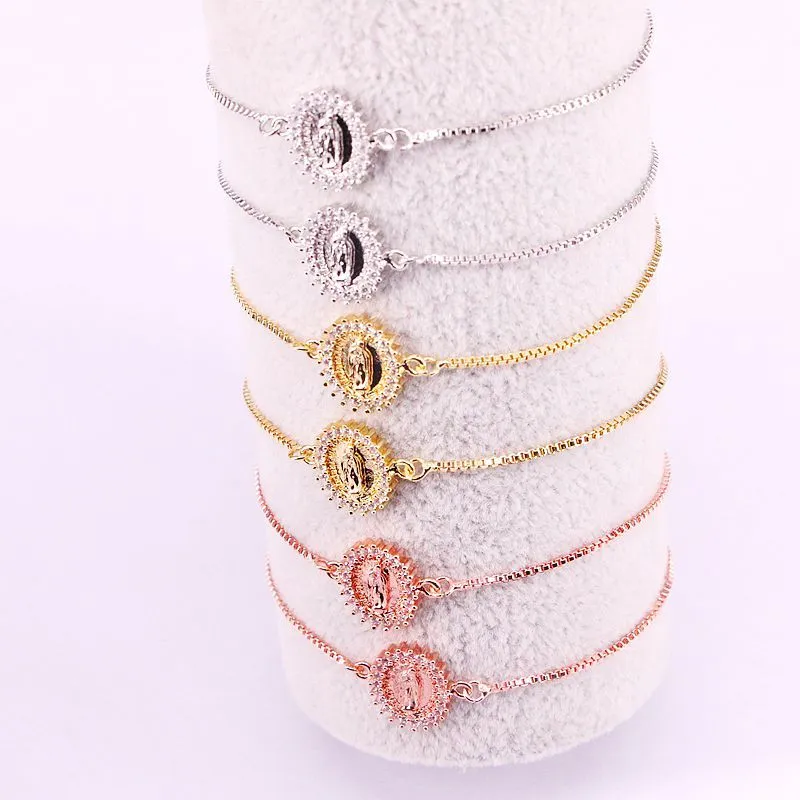 10 pièces or/or rose/argent couleur cz micro pavé jésus connecteur vierge bijoux religieux bracelets