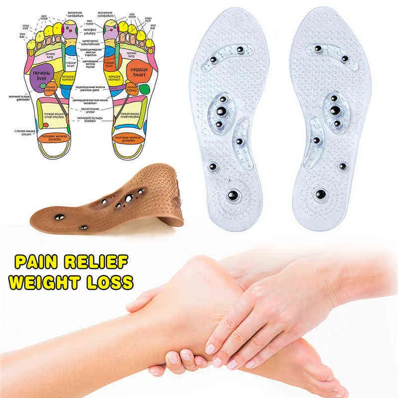 Magnetic Therapy Silicone Insoles Transparent Massage Foot Weight Loss Slimming Insole Health Care Shoe Pad Sole Dropshipping H1106