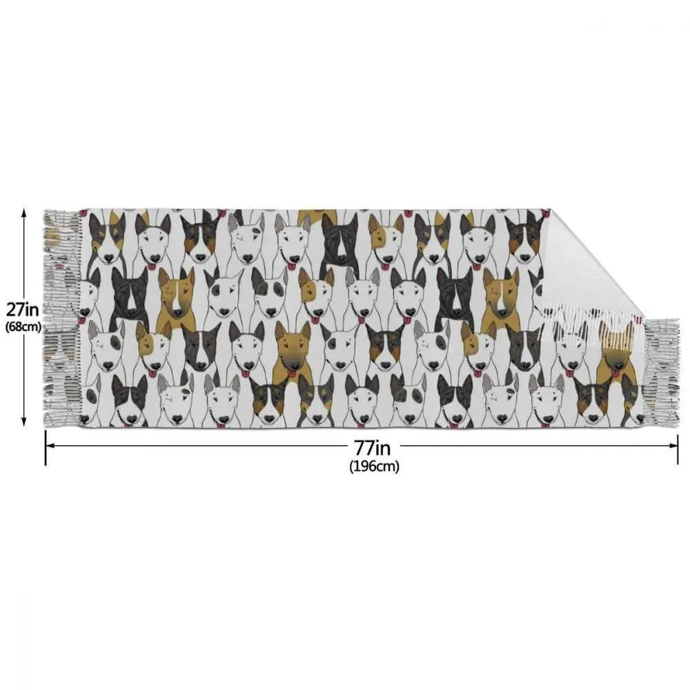 Söta valpar Bull Terrier Prints Vinter Scarf för Kvinnor Imitation Cashmere 196 * 68cm Långt damer Mjuk Tassel Sjal Scarf Femme Q0828