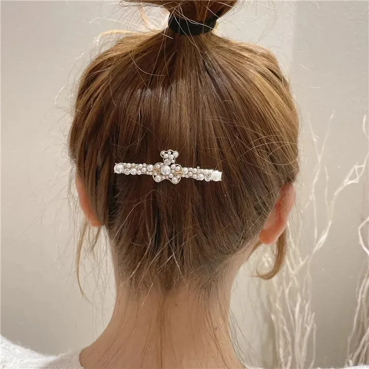 Super Belle Perle Barrettes Fermoir Mot Clip Géométrique Femmes Strass Or Cristal Diamant Cheveux Accessoires