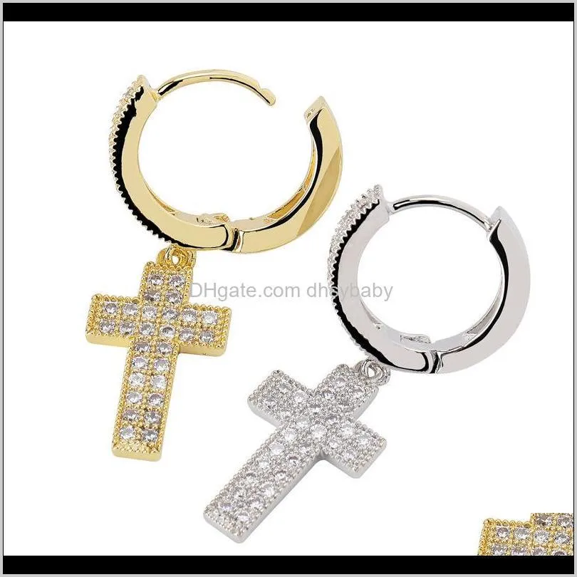 Hoop Huggie Luxury Designer Earrings Hip Hop Jewelry Iced Out Diamond Cross Earring Bling Men Women Stud Earings Rapper Hip171I