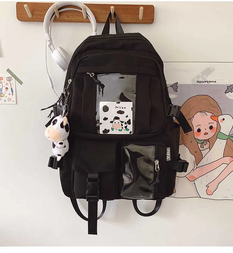 10代の女の子男の子のための日本のカワイイ牛スクールバッグ10代の女の子男の子大学生Q0528のための新しいかわいいバックパックスクールバッグ